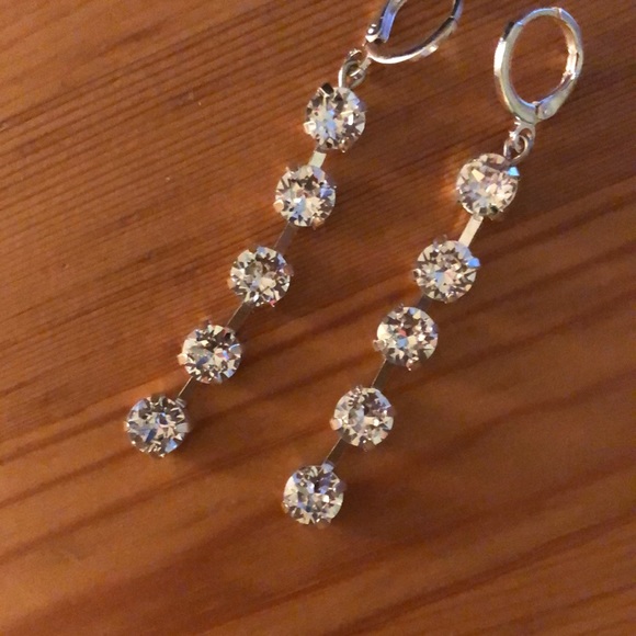 Silver Crystal Drop Earrings - Picture 13 of 15